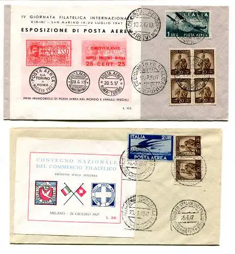 Luftfahrt 1947/1948 - Lot von sechs frankierten Umschlägen mit Erinnophilen