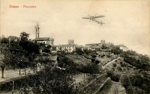 Crenna - Panoramakarte mit Flugzeug im Flug