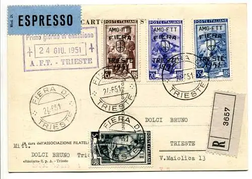 Triest A - Fiera di Trieste 1951 auf offizieller Postkarte