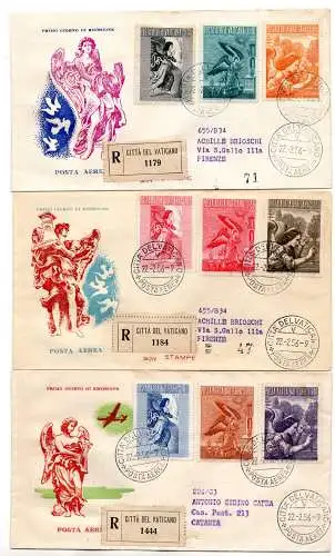 Vatikan FDC Venetia 1956 Luftpost gereist Racc. für Italien