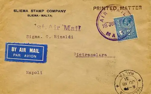 Erstflug Malta Neapel vom 18.6.31