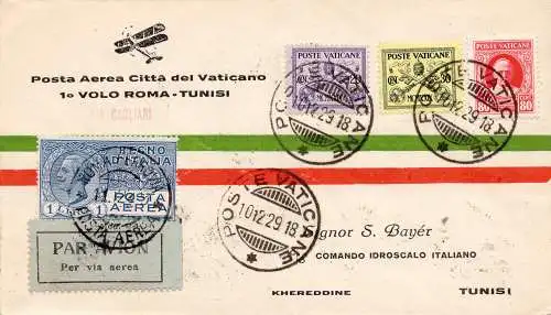 1929 (Vatikan) / Rom / Tunis vom 11.12.29 - Sonderflugzeug