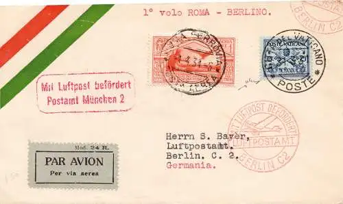 1931 (Vatikan)Rom/Berlin vom 30.3.31 - Aerogramm