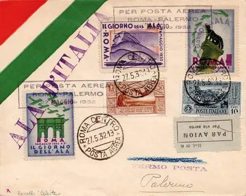 1932 Rom/Palermo vom 27.5.32 - Aerogramm Tag des Flügels