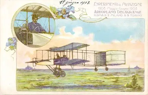 1908 Erste Luftfahrtexperimente in Italien - Mehrfarbige Postkarte