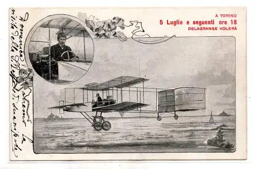 1908 in Turin … Delagrange wird fliegen - Monochrome Postkarte