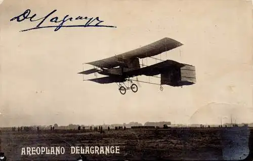 1908 Delagrange - Fotokarte Flugzeug im Flug