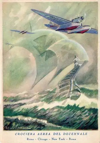 Flugkreuzfahrt des Jahrzehnts - Mehrfarbige Postkarte Wasserflugzeuge im Flug