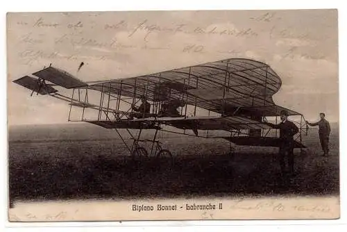 Doppeldecker Bonnet - Postkarte mit Flugzeug im Vordergrund