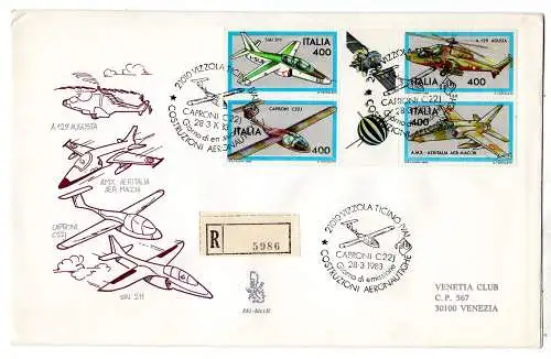 Italien 1983 Flugzeugbau Block auf FDC Venetia Racc