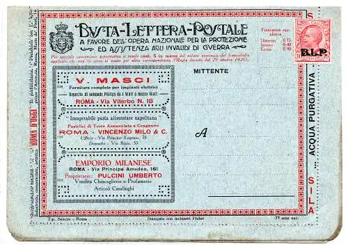 National 39 V. Masci - B.L.P frankiert mit Cent. 10 II. Typ Nr. 5