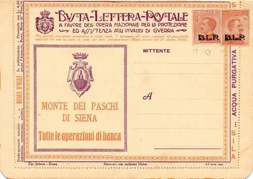 National 43 Monte Paschi Siena - B.L.P mit Cent. 20 + 30 232