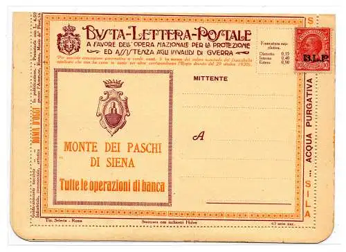 National 43 Monte Paschi Siena - B.L.P frankiert mit Cent. 10