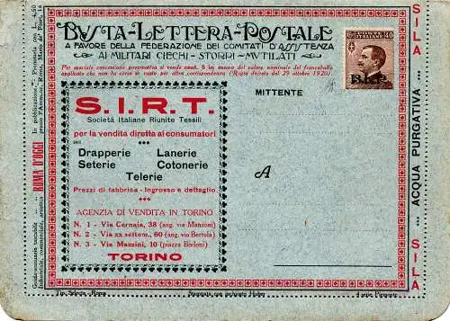 Piemonte 4 S.I.R.T. - B.L.P. frankiert mit Cent. 40 Nr. 9