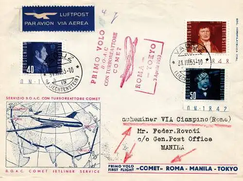 B.O.A.C. (Luxemburg) Rom/Manila vom 3.4.53 - Sonder-Aerogramm