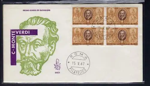 Italien FDC Venetia 1967 Monteverdi Viertel nicht gereist