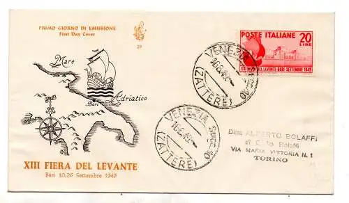 Bari '49 auf Umschlag FDC Venetia nicht gereist