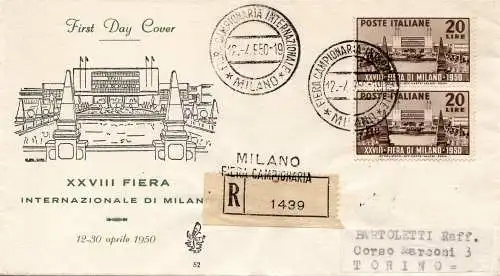 Fiera di Milano '50 Paar auf Umschlag FDC Venetia