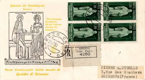 Guido d'Arezzo Viertel auf Umschlag FDC Venetia Estero