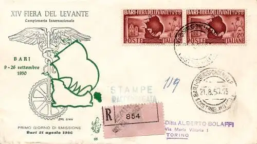 Fiera del Levante '50 Paar auf Umschlag FDC Venetia Racc