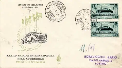 Autosalon Paar auf Umschlag FDC Venetia Racc.