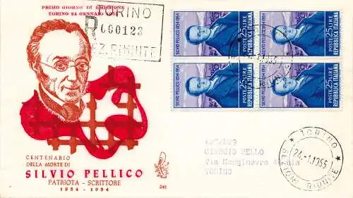 Silvio Pellico Viertel auf Umschlag FDC Venetia