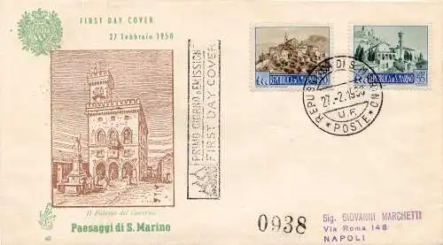 San Marino - Landschaften Lire 20 und 55 auf Umschlag Venedig