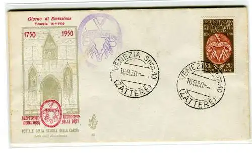 Italien 1950 Belle Arti auf FDC Venetia nicht gereist