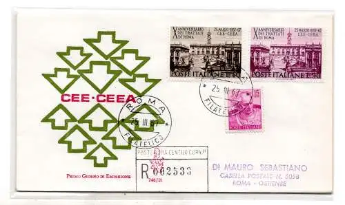 Italien FDC Venetia 1967 Römische Verträge gereist Racc nach Italien