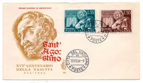 Vatikan FDC Venetia 1954 Sant' Agostino nicht gereist