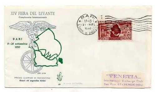 Italien 1950 Bari auf Umschlag FDC Venetia nicht gereist