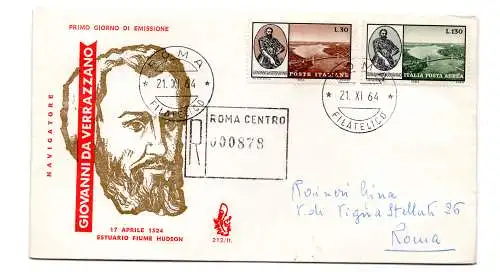 Italien FDC Venetia 1964 Giovanni da Verrazzano reiste Racc. für Italien