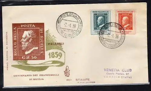 Italien FDC Venetia 1959 Centenario Sicilia nicht gereist