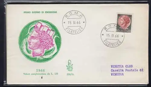 Italien FDC Venetia 1966 Syrakus Lire 130 gereist nach Italien