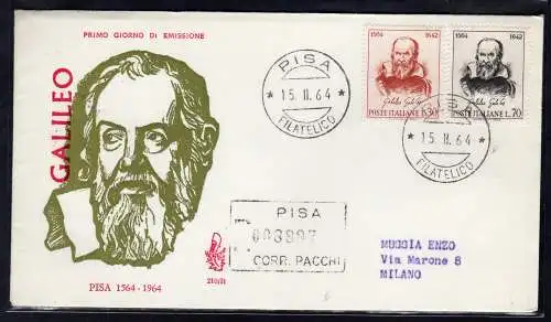 Italien FDC Venetia 1964 Galileo Galilei gereist Racc. für Italien