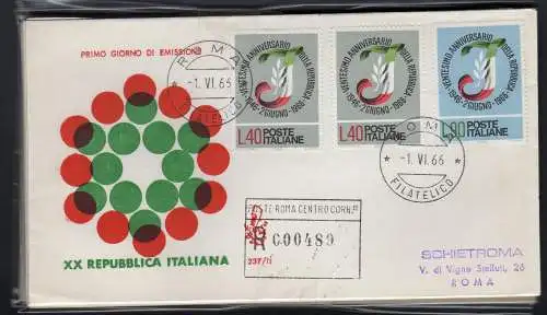 Italia FDC Venetia 1966 Ventennale Rep. gereist Racc. für Italien