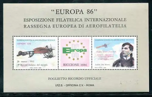 Erinnerungszettel Europa 1986 Erstflug Venedig Rimini