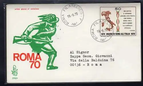 Italien FDC Venetia 1970 Unione di Roma reiste nach Italien