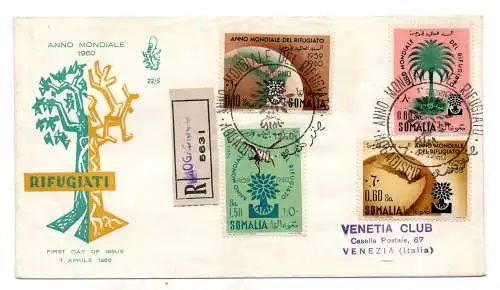 Somalia AFIS FDC Venetia 1960 Flüchtlinge gereist Racc. für Italien