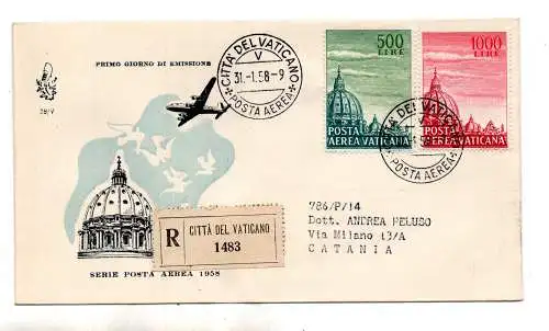 Vatikan FDC Venetia 1958 P.A. Kuppel II gereist Racc. für Italien