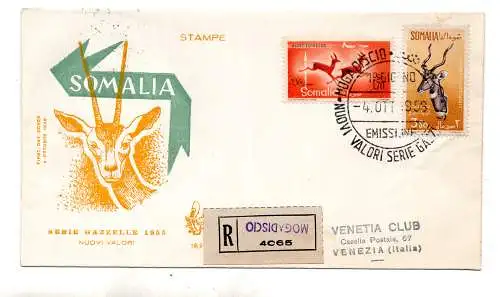 Somalia AFIS FDC Venetia 1958 Gazzelle voyata Racc. für Italien