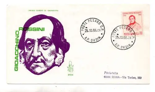 Italien FDC Venetia 1968 Rossini reiste nach Italien