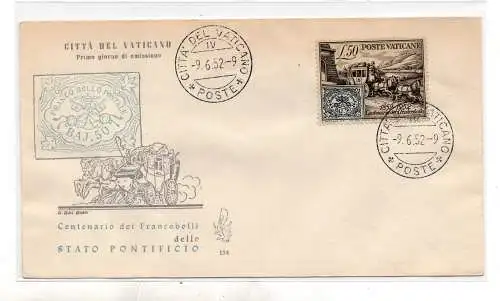 Vatikan FDC Venetia 1952 Carrozzella nicht gereist