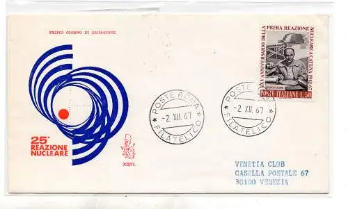 Italien FDC Venetia 1967 Atomreaktion reiste nach Italien