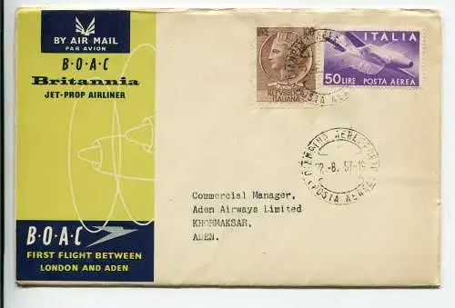 BOAC Rom/Aden vom 22.8.57 - Aerogramm für Aden