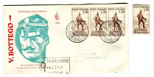 Italien FDC Venetia 1960 Bottego Dreierstreifen gereist Racc. für Italien