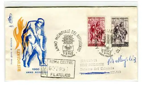 Italien FDC Venetia 1960 Jahr des gereisten Flüchtlings Racc. für Italien