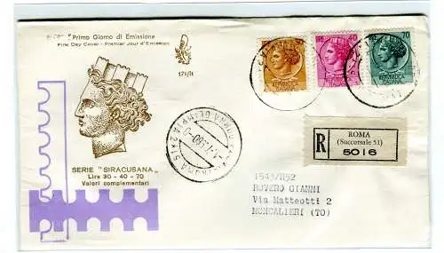 Italien FDC Venetia 1960 Syrakus L.30 + 40 + 70 gereist Racc. l'Italia