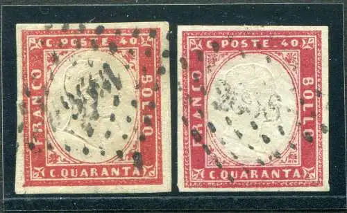 Sardinien - IV Ausgabe Cent. 40 zwei Exemplare französische Briefmarke