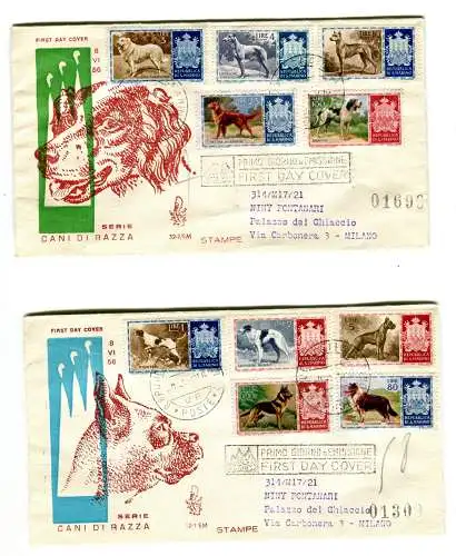 San Marino FDC Venetia 1956 Cani di Razza voyata Racc. für Italien